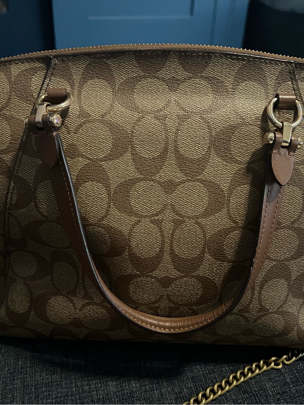 Coach Brown Signature Canvas Satchel with Minnie Charm - Picture 4 of 12